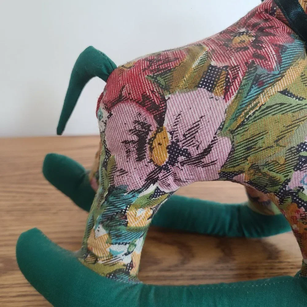 Vintage Cloth Handcrafted Mini Rocking Horse Plush Floral Fabric Tapestry Look